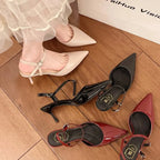2025 New Design High Heels Woman Pumps Buckle Strap Mules Slippers Sexy Pointed Toe Wedding Banquet Female Shoes