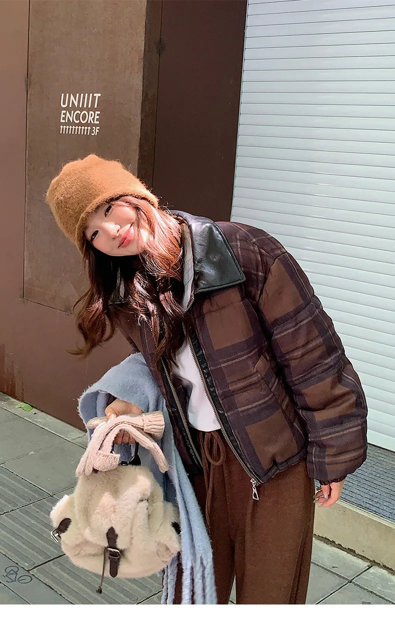 2025 New Korean Winter Women Down Cotton Jacket Parkas Short Cotton Padded Turn Down Collar Ladies Quilted Outerwear