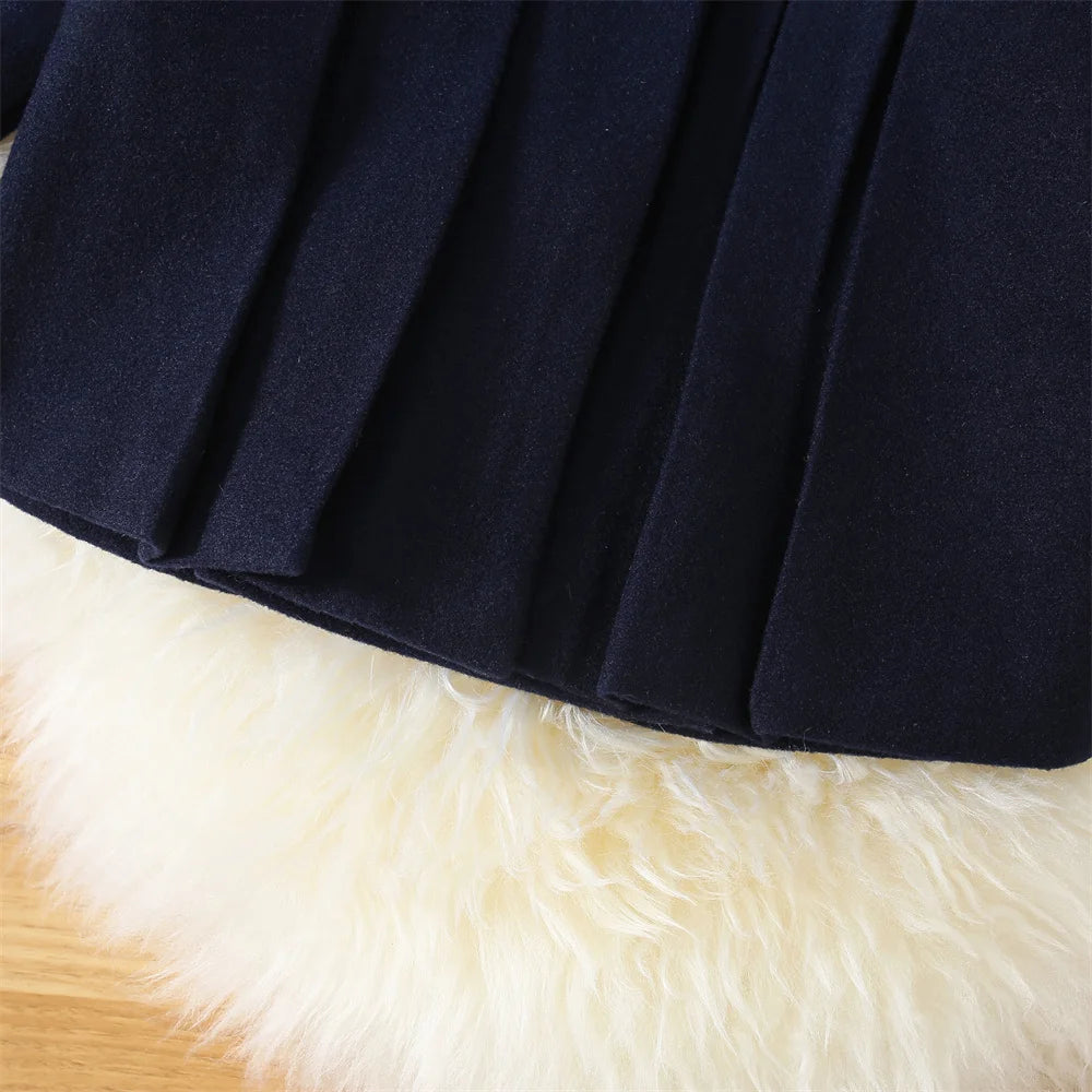 Winter New Girl'S Coat Long Warm Solid Color Fold Lapel Simple Fashion Girl Shawl Long Sleeve Loose Woolen Long Coat