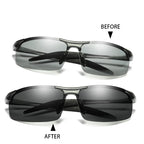 Fishing Sport Sunglasses Men Polarized UV400 Aluminum Rectangle Rimless Sun Glasses Photochromic Night Vision Eyewear