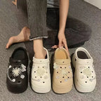 Women Slippers Cute Cartoon Platform Fashion Clogs Summer Shoes Woman Beach Slides Thick Bottom DIY Flower Female Street Sandals