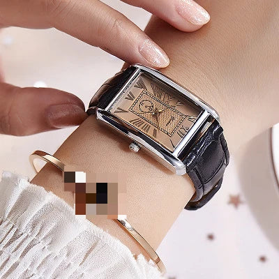 Fashion Couple Watch Luxury Rectangle Dial Women Quartz Watch Men Leather Band Casual Women Leather Wristwatch Relogio Masculino