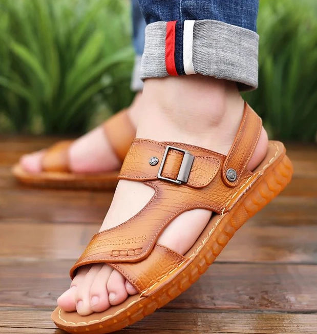 Slippers Shoes for Men Man Sandals Flat Genuine Leather Open Beach Indoor Ankle Wrap Number 41 Pvc V Daily Use New Fashion Eva