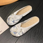 Woman Slippers Spring Autumn Soft Sole Baotou Flats Embroider Home Slippers Casual Shoes for Women Ethnic Style Outdoor Slippers