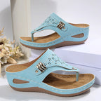 Woman Slippers Leather Non-Slip Soft Platform Shoes Flip Flops Summer Wedge Slippers Lightweight Orthopedic Sandals Slides Women