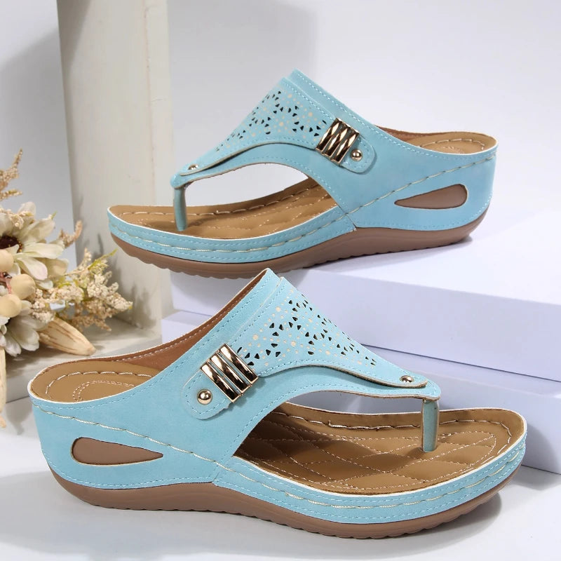 Woman Slippers Leather Non-Slip Soft Platform Shoes Flip Flops Summer Wedge Slippers Lightweight Orthopedic Sandals Slides Women