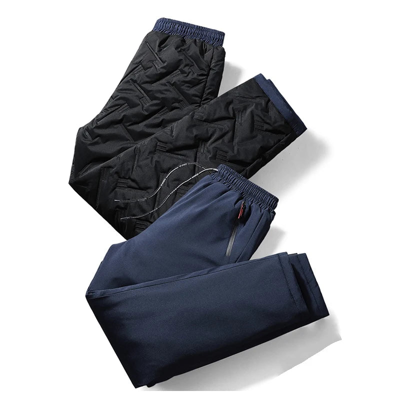 Men Winter Warm Pant Thicken Waterproof Down Cotton Lined Casual Sport Pants Joggers Trousers Cotton-padded Solid Lace-up Pant
