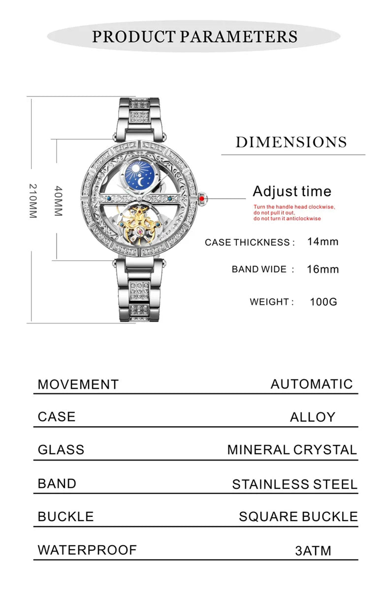 Women Automatic Mechanical Watch Top Brand Luxury Leather Waterproof Watches Ladies Skeleton Tourbillon Clock reloj mujer New