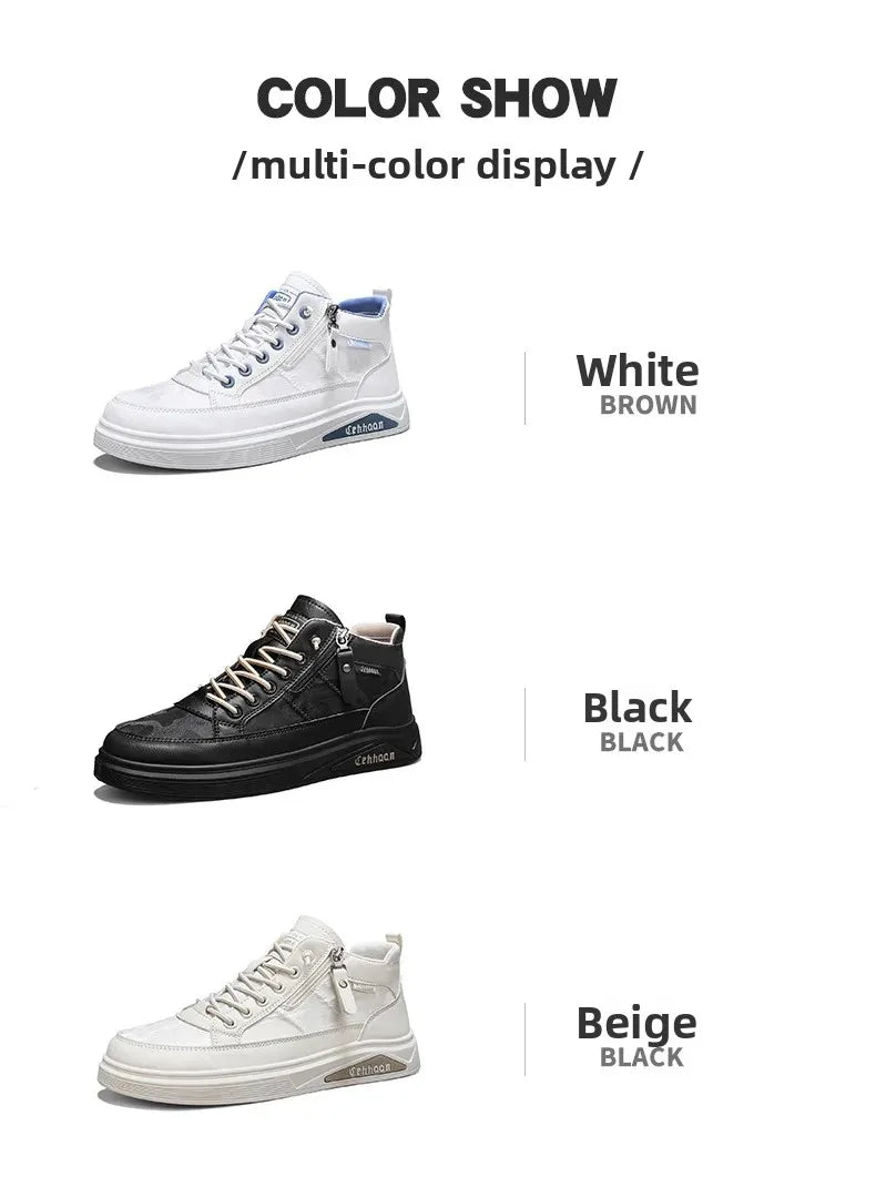 Men's Mid-top Shoes with Simple Solid Color Design Flat Bottom for All Seasons Durable  Anti-slip Lace-up Walking Casual Shoes