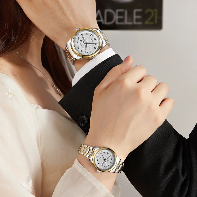 Couple Watch Luxury Quartz Wristwatches For Women Man Bussiness Stainless Steel Watches Waterproof Week Date Wristwatch Clock