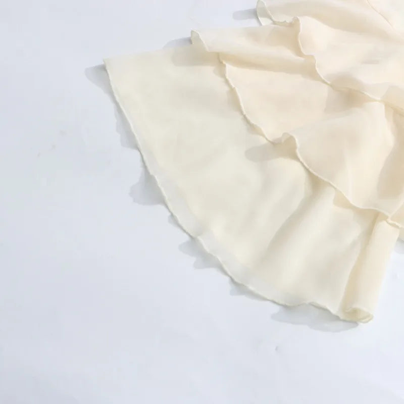 Solid Spliced Ruffles Loose Blouses For Women I Neck Long Sleeveless Temperament Minimalsit Shirts Female Fashion