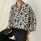 Shirt Men's Design Sense Is Niche Japanese Retro with Floral Patterns Lazy Style Rugged and Handsome Long Sleeved Shirt
