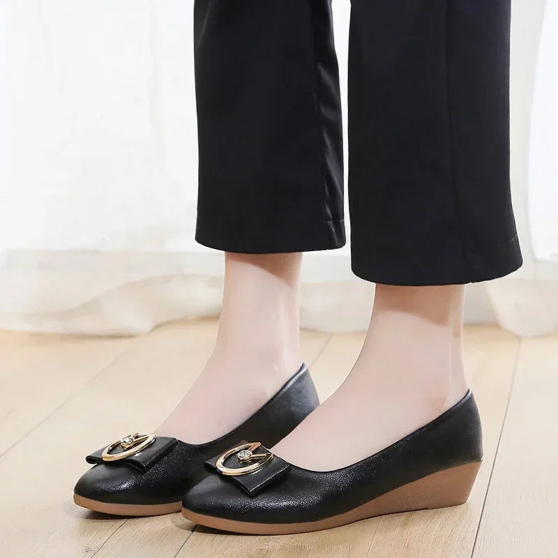 Flats Shoes Woman Foable Ballets Metal Buckle Bow Flats Lady Fall Shoes Girl Ballerina Dress Moccasin Rhinestone scintillation