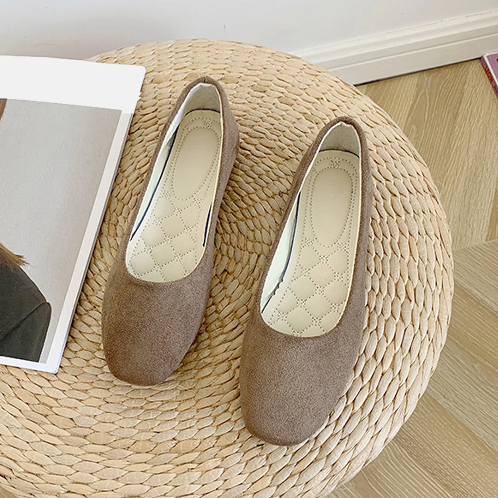 Woman Flats Casual Round Toe Cute Flats Flock Mocasines Ballerina Church Flats Female Suede Elegant Soft Sole Mom Shoes