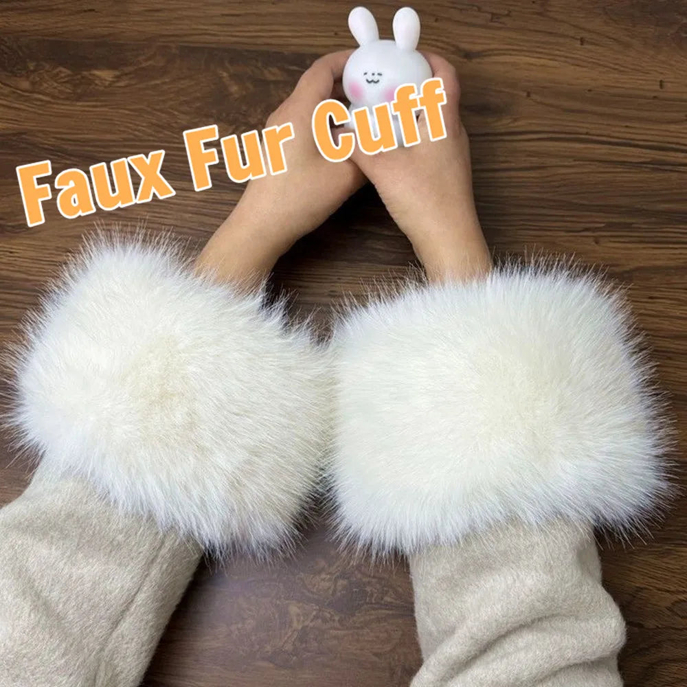 Women Winter Warm Faux Fur Cuff Arm Warmer Soft Elastic Wrist Slap On Cuffs Lady Bracelet Fur Wristband Gloves Sleeves Accessory
