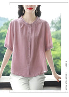 Embroidered Blouse Women Short Sleeve Summer Loose Slimming Top