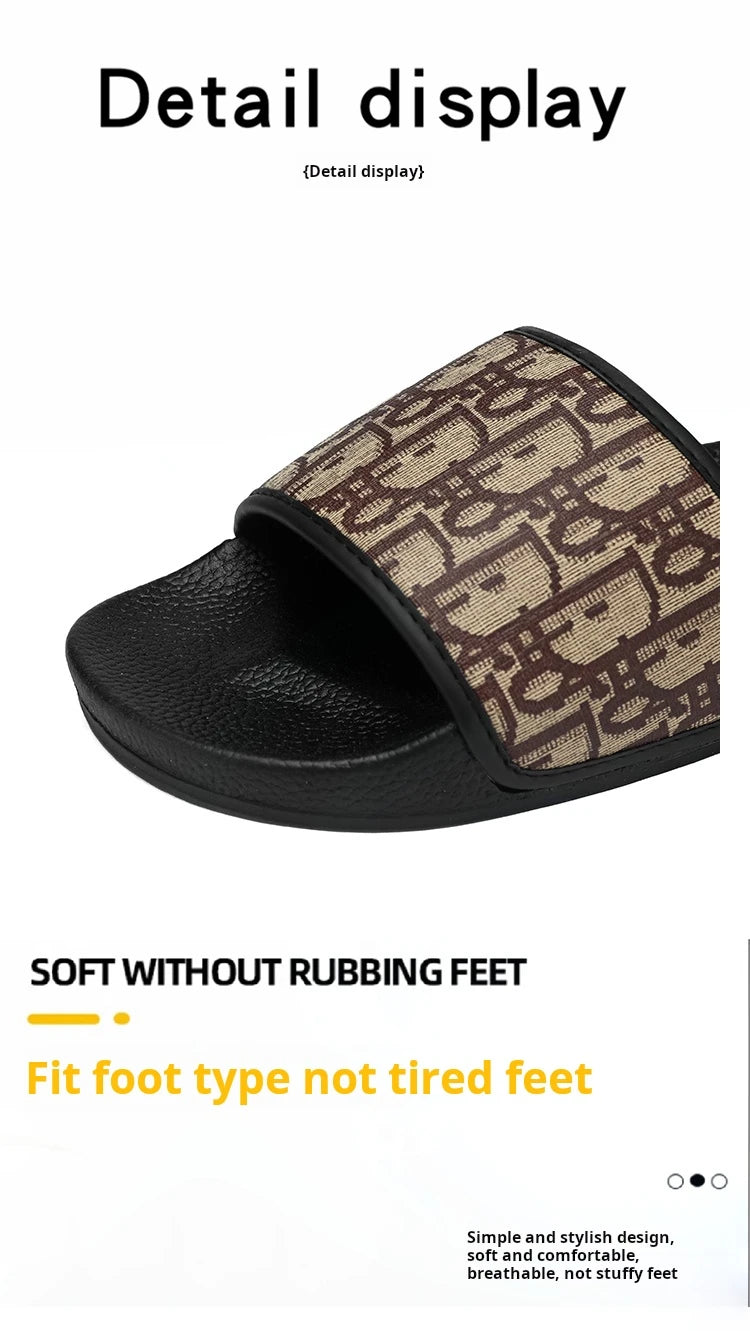 Men's Home Slippers Lightweight Summer New Style Flat and Worn Casual Retro Patterned Anti-slip Quick-drying Sandals