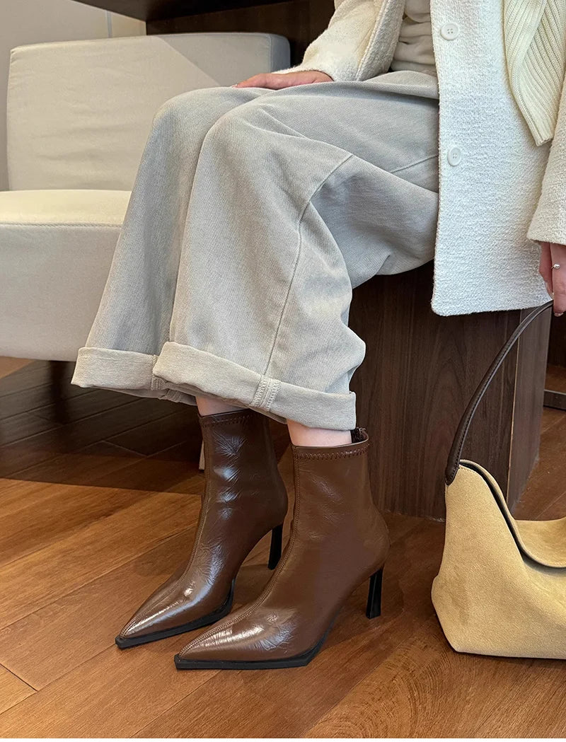 High Heel Women Ankle Boots Fashion Pointed Toe Autumn Winter Ladies Elegant Mordern Short Booties