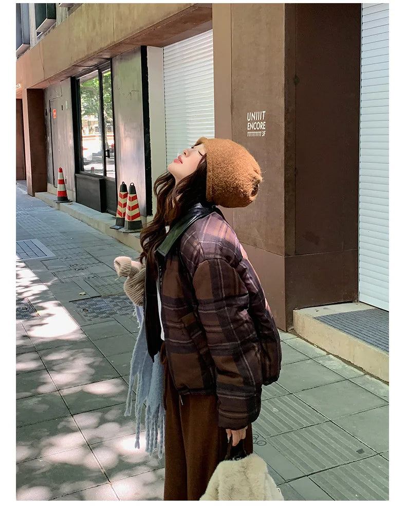 2025 New Korean Winter Women Down Cotton Jacket Parkas Short Cotton Padded Turn Down Collar Ladies Quilted Outerwear