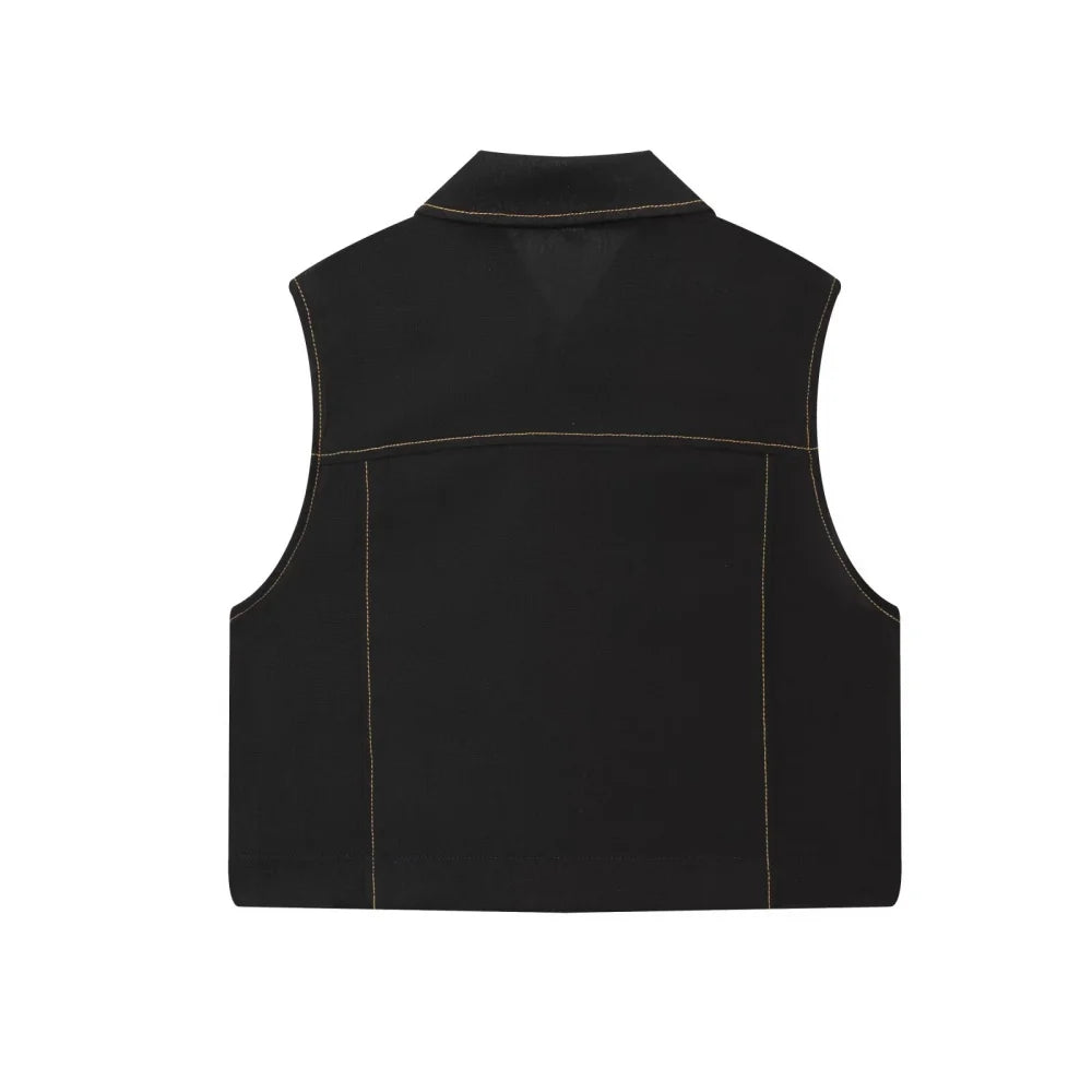 Women's Color Contrasting Stitch Collar Single breasted Straight Tank Top Long Fold Belt Bermuda Shorts Summer New Pants