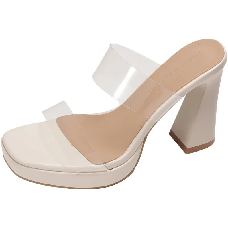 Women's Clear Sandals Summer Elegant Ladies Causal Mules Slippers Open-toe Sexy Luxury Women Fashion High Heels Platform Sandals