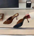 Elegant Woman Heeled Shoes 2025 New Open Toe Slippers Women Fashion Outdoor Metal Decoration Summer Plus Size Dress High Heels