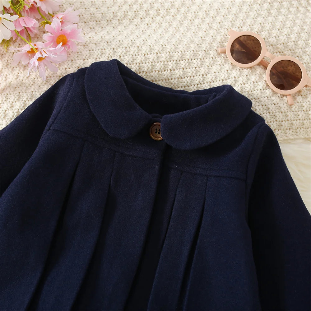 Winter New Girl'S Coat Long Warm Solid Color Fold Lapel Simple Fashion Girl Shawl Long Sleeve Loose Woolen Long Coat