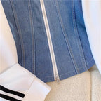 Pant Set Women Two Piece Sets Denim Splice Zipper Matching Sets Casual Coats Wide Leg Long Pants Lace Up Elastic Waist 2025