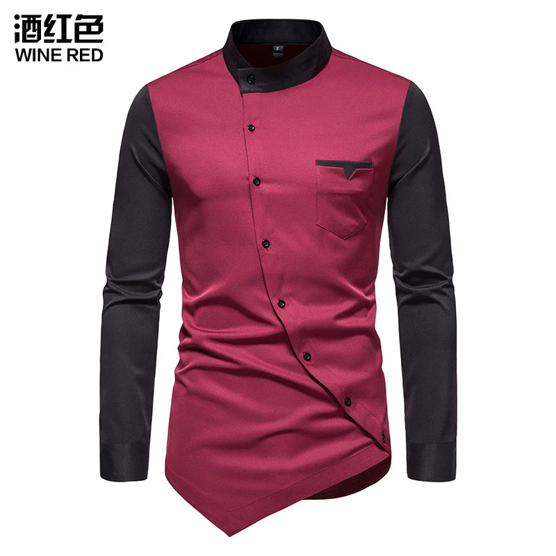 Men Shirt Long Sleeve Personality Diagonal Button Shirts for Men Luxury Designer Irregular Henry Collar Top Grade Tops