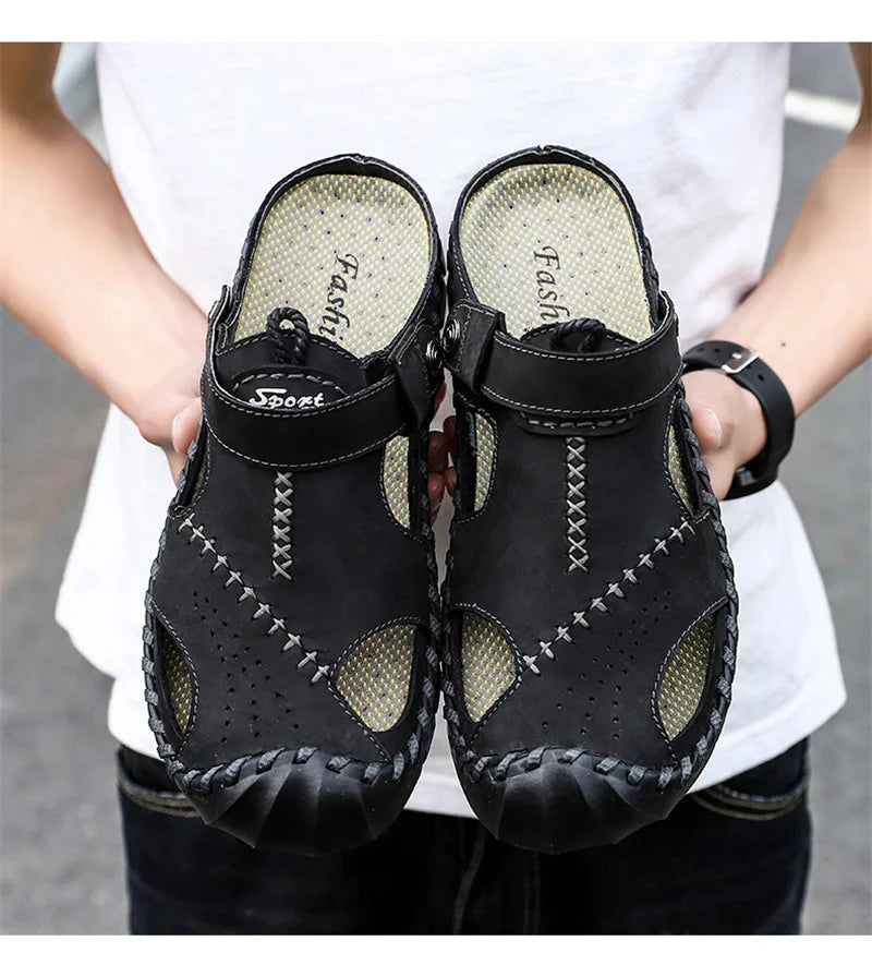 2023 Sandals Summer Men Leather  Classic Men Shoes Slippers Soft Sandals Men Roman Comfortable Outdoor Walking Footwear