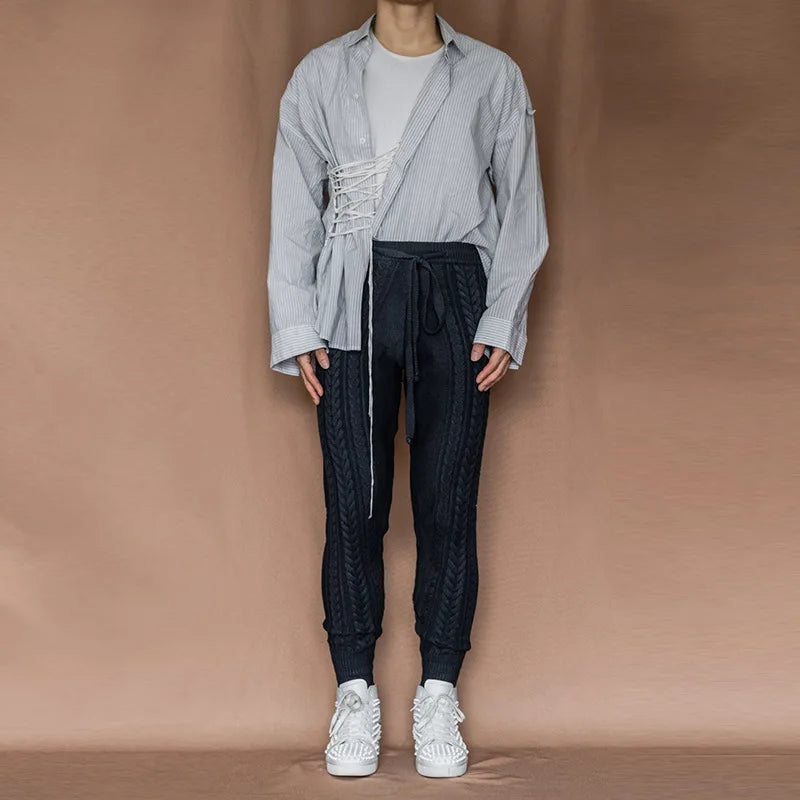 Men's Sweater Knitted Pants Solid Color Casual Pants Autumn Winter Warm  Knitted Slim Fit Pants for Male Long Pant