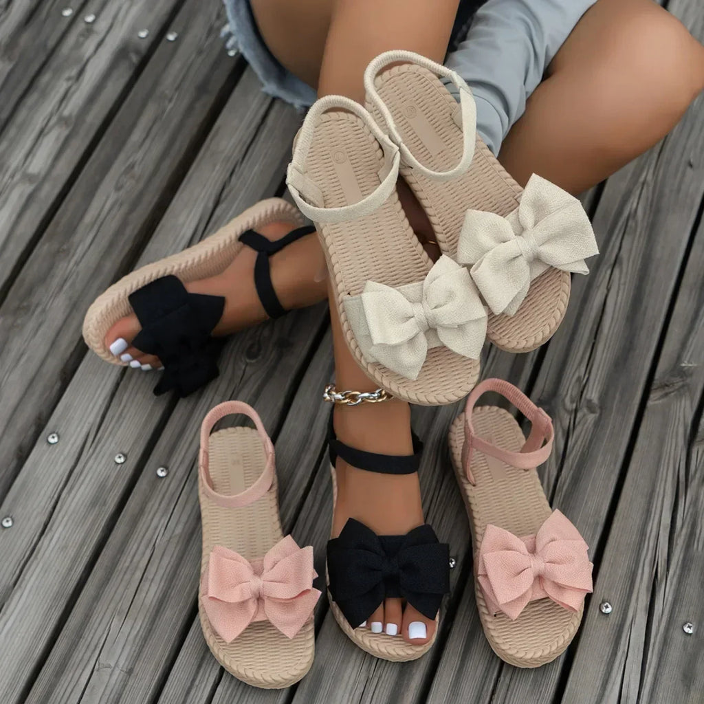 Women Sandals 2025 New Summer Lightweight Sandals Fashion Beach Casual Slippers Outdoor Bow Tie Flat Shoes Home platform sandals