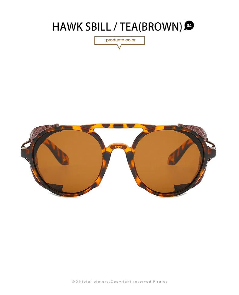 2022 Steampunk Googles Men Retro Punk Round Sunglasses Brand Design Double-bridge Windshield Hiking Driving Shades Eyewear UV400