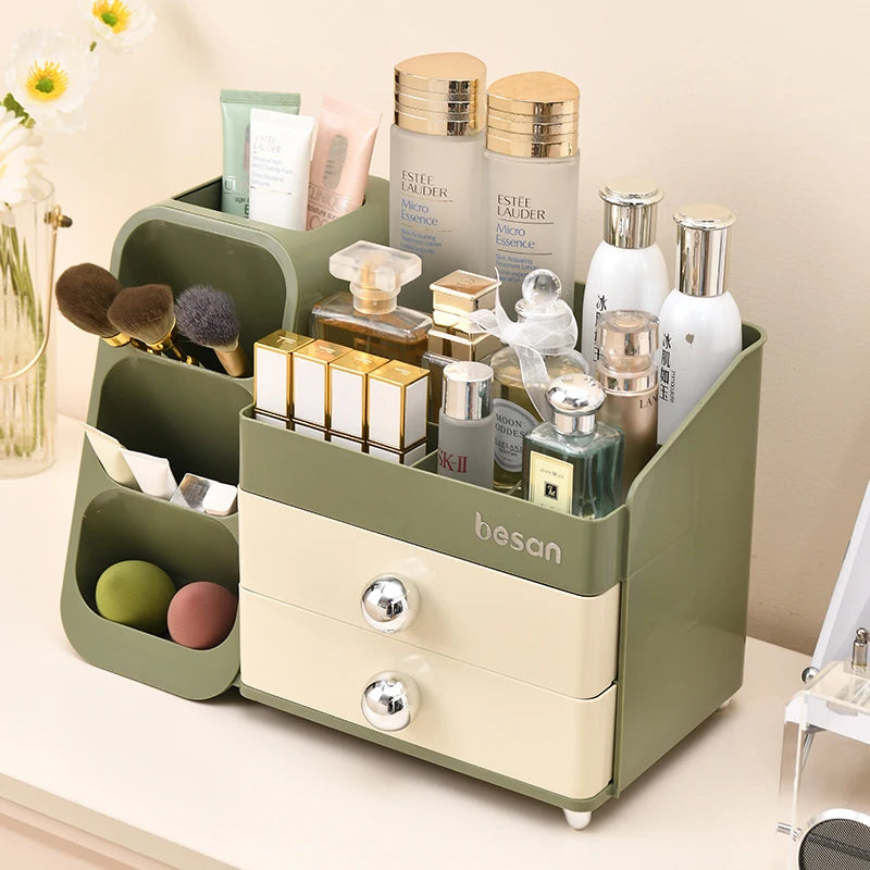 Cosmetics Storage Box, Large Capacity Desktop Dressing Table, Cosmetics Storage Rack With Oblique Plug-In Design Made Of ABS+PET