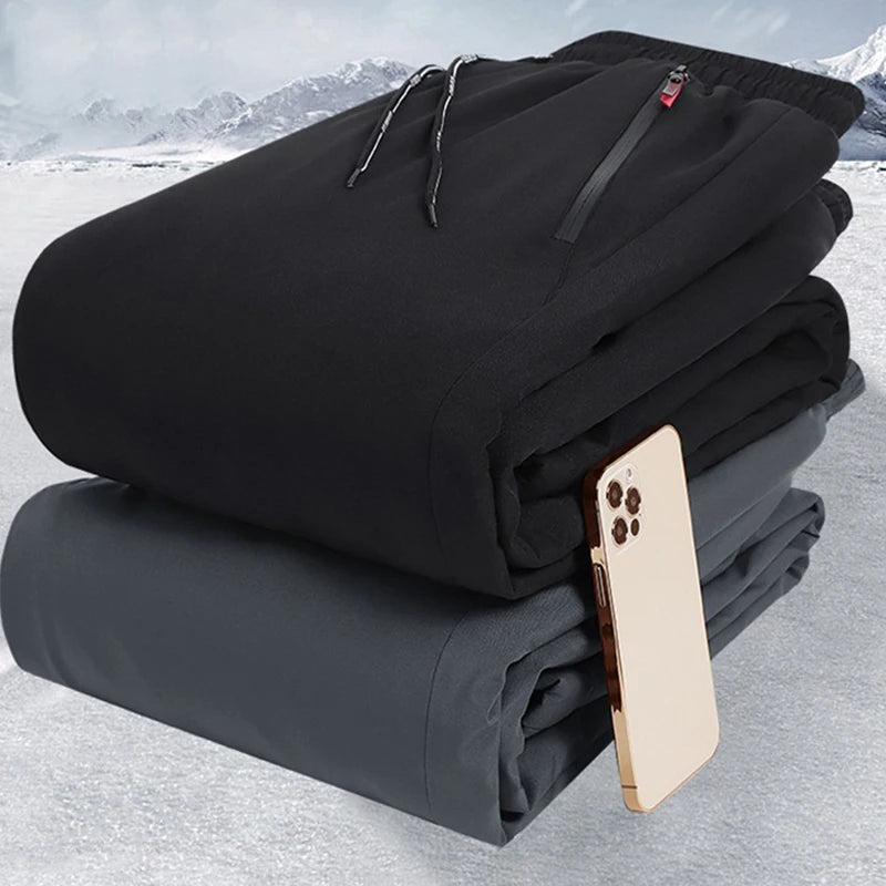 Men Winter Warm Pant Thicken Waterproof Down Cotton Lined Casual Sport Pants Joggers Trousers Cotton-padded Solid Lace-up Pant