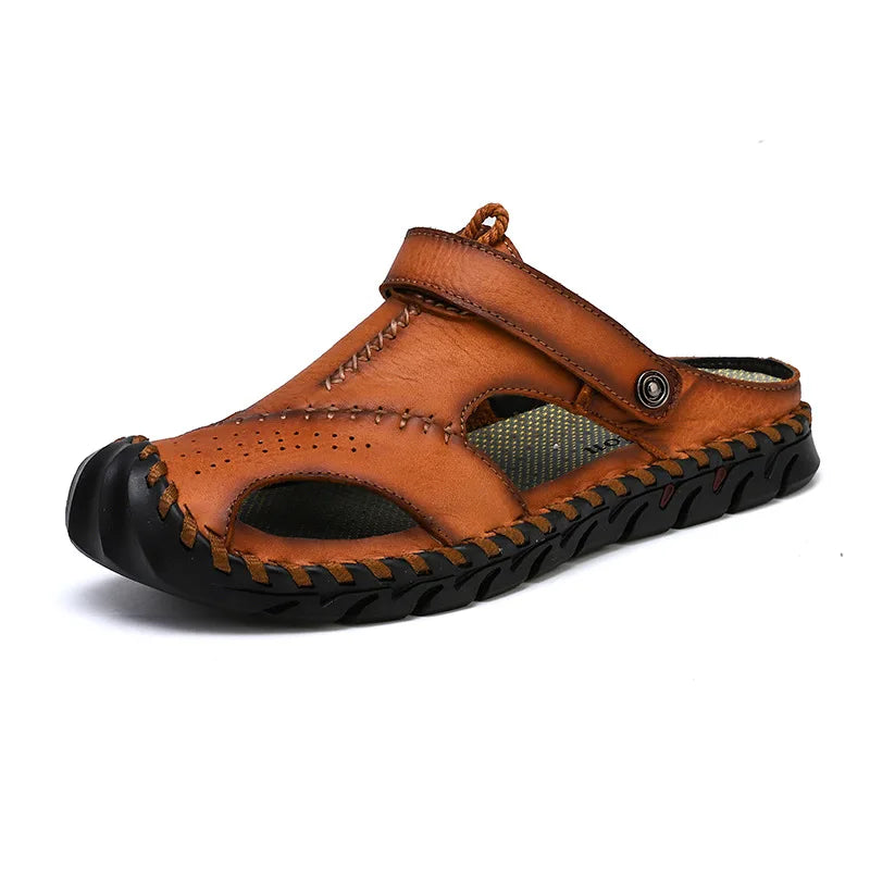 2023 Sandals Summer Men Leather  Classic Men Shoes Slippers Soft Sandals Men Roman Comfortable Outdoor Walking Footwear