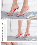 Woman High Heels Slippers 2024 12cm 13CM Crystal Transparent Sexy Model Runway Training High Heels Catwalk Performance Shoes