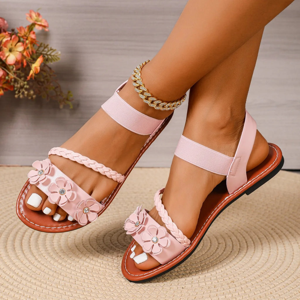 Women Sandals Fashion Flower Wedge Sandals Summer Casual Solid Color Sandals Breathable Beach Shoes Women Sandalias De Mujer