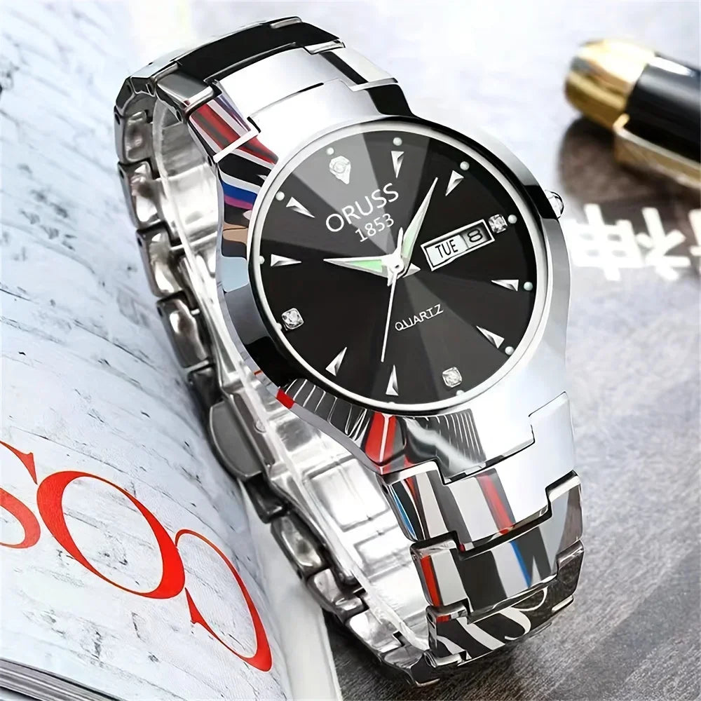 1/2pcs Couples Dial Cutting Quartz Watch Business Fashion Analog Calendar Wrist Watch Valentines Gift For Men Women Date Watch