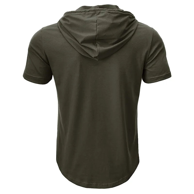 Men's Short-sleeved T-shirts for Sports and Fitness American-style Henley Shirt Hooded Top