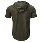 Men's Short-sleeved T-shirts for Sports and Fitness American-style Henley Shirt Hooded Top