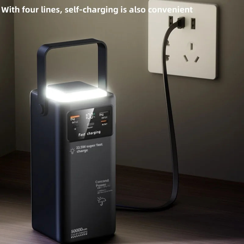 Portable outdoor emergency Power banks smartphone Backup Power 50000mah with built-in cable Powerbank 50000mah camping light