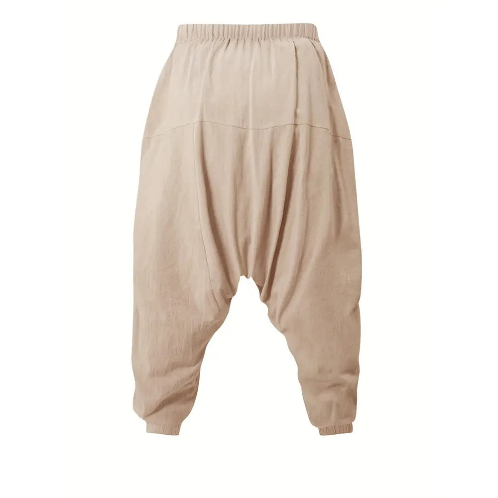 Harem Pants for Men Cotton Linen Drop Crotch Cozy Streetwear Loose Fit Breathable Lightweight Long Pants Male Joggers
