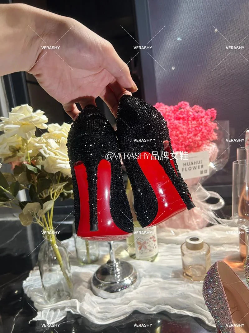 High Heels Women Star Style Sexy Red sole luxury Brand  Woman High Heels Pointed toe glitter Pumps elegant Party Shoes