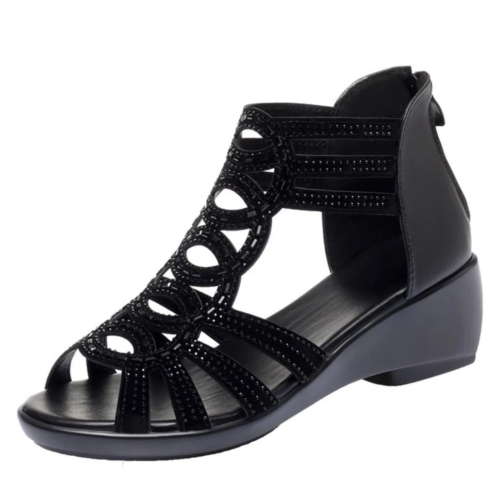 2023 Women Sandals Wedges New Summer Comfortable Hollow Roman Sandals Elegant Low Heel Shoes for Women Fashion Zapatos De Mujer