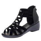 2023 Women Sandals Wedges New Summer Comfortable Hollow Roman Sandals Elegant Low Heel Shoes for Women Fashion Zapatos De Mujer