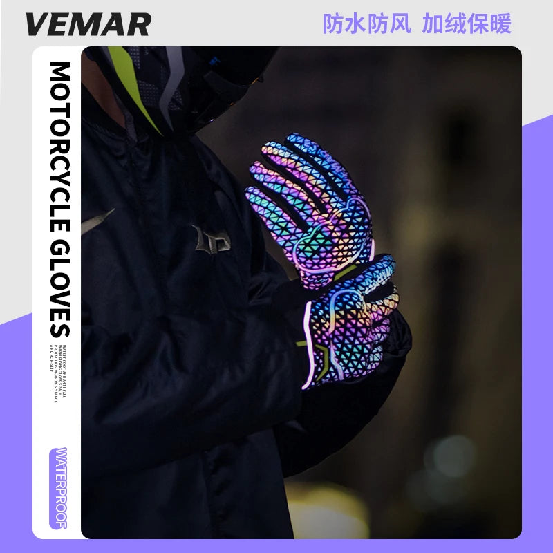 Autumn Winter Motorcycle Riding Gloves for Women Men Warm Fall-proof Windproof Moto Glove Colorful Reflective Touchscreen Glove
