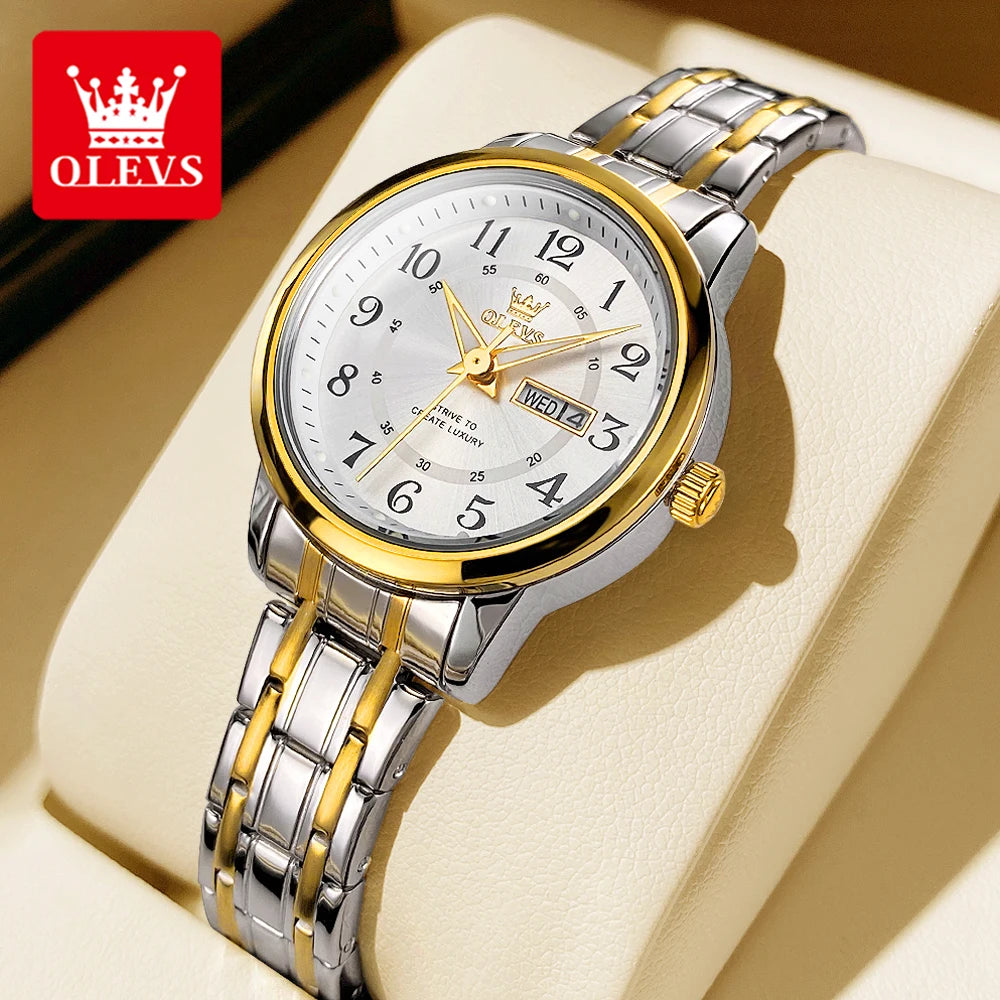 OLEVS 2891 Original Quartz Couple Watch Brand Luxury Double Calendar Waterproof Date Clock His and Her Watch Gift Couple Watch