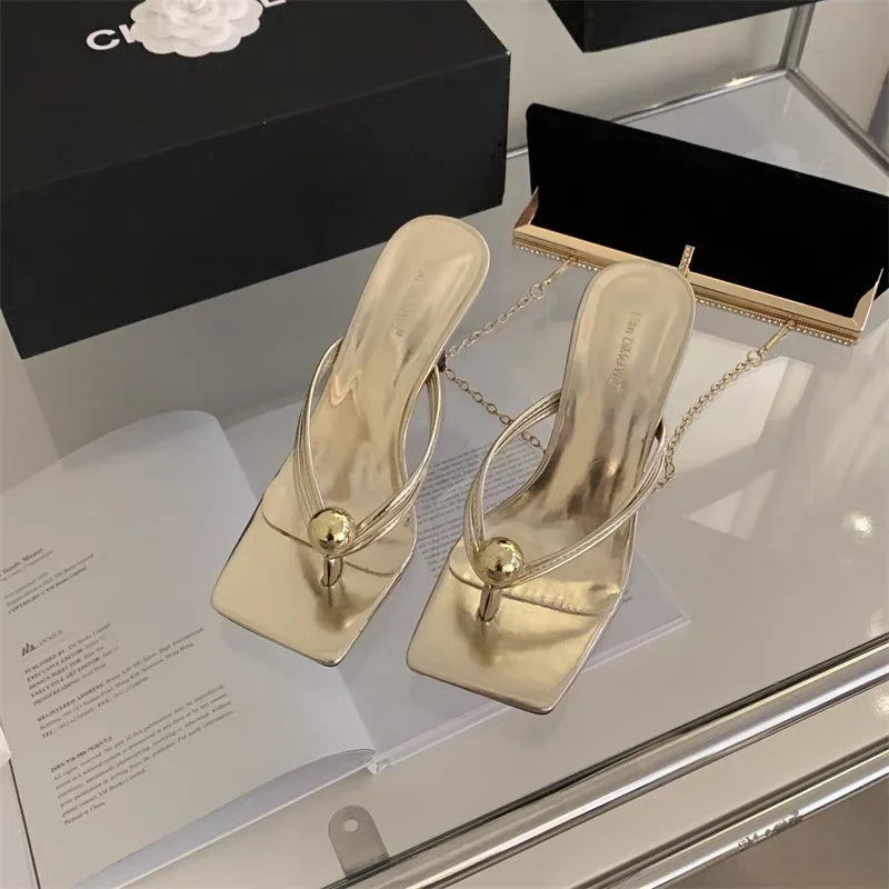 Women High Heels Slippers Designer Heeled Sandals Elegant Shoes Woman Summer 2025 Trend Fashion Fliop Flops Casual Slides Mujer