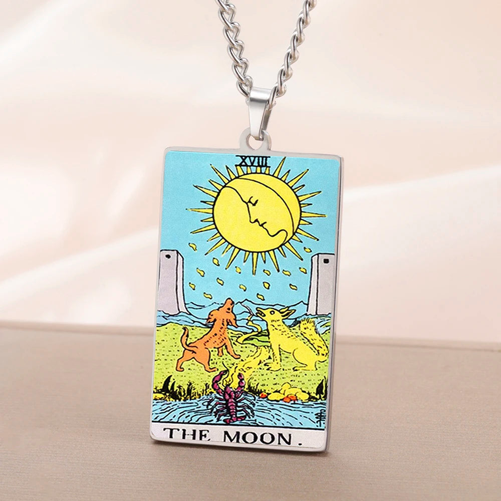 Dawapara 22 Styles Tarot Card Good Luck Amulet Necklace Sun Moon UV Colorful Pendant Stainless Steel Spiritual Jewelry